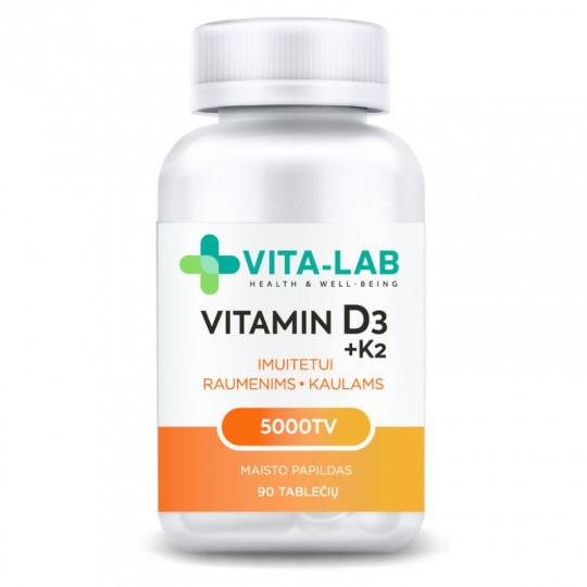 VITA-LAB Nahrungsergänzungsmittel Vitamin D3 5000 + K2 200 μg, N90